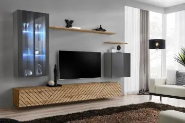 Meblościanka SWITCH LAMEL XII szara/dąb wotan
