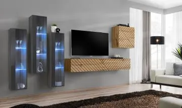 Meblościanka SWITCH LAMEL XIII szara/dąb wotan