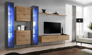Meblościanka SWITCH LAMEL XVI dąb wotan/szara