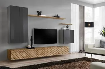 Meblościanka SWITCH LAMEL II szara/dąb wotan