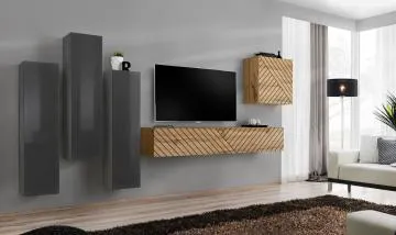 Meblościanka SWITCH LAMEL III szara/dąb wotan