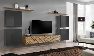 Meblościanka SWITCH LAMEL IV szara/dąb wotan