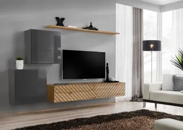 Meblościanka SWITCH LAMEL V szara/dąb wotan