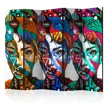 Parawan akustyczny Ludzie 225x172 cm 5-częściowy wielokolorowy