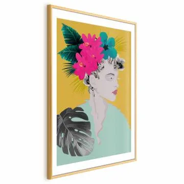 Plakat Kwiaty we włosach 60x90 cm z ramą złotą z marginesem