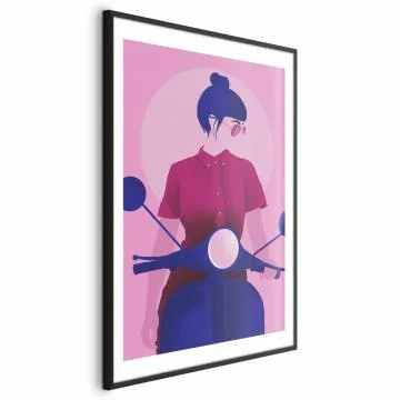 Plakat Kobieta na skuterze 21x30 cm z ramą czarną z marginesem