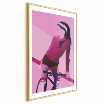 Plakat Kobieta na rowerze 21x30 cm z ramą złotą z marginesem
