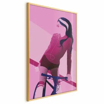 Plakat Kobieta na rowerze 60x90 cm z ramą złotą bez marginesu
