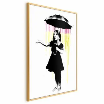 Plakat Dziewczynka z parasolką 60x90 cm z ramą złotą bez marginesu