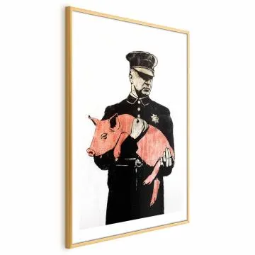 Plakat Policyjna świnia 60x90 cm z ramą złotą z marginesem