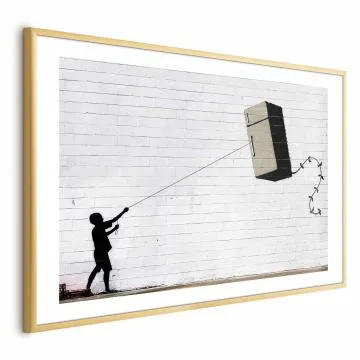 Plakat Latająca lodówka 42x29,7 cm z ramą złotą z marginesem