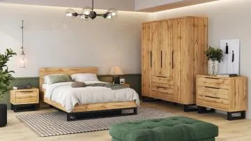 Komoda HALLE 3S 99cm dąb wotan mat/czarna z szufladami