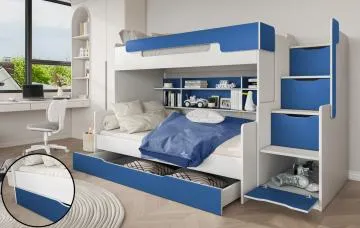 Łóżko wielofunkcyjne CISA 200x120 białe/niebieskie 