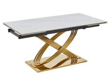 Stół rozkładany HERMES II 160x90 cm biały marmur/ złoty