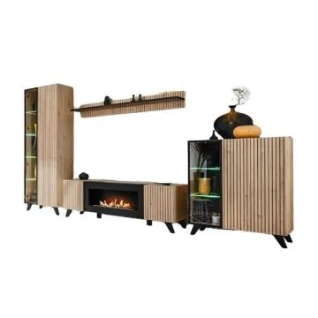 Meblościanka LIAM LED hickory jackson z biokominkiem