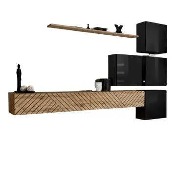 Meblościanka SWITCH LAMEL IX dąb wotan/czarna