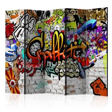 Parawan dwustronny Street art 225x172 cm 5-częściowy czerwony