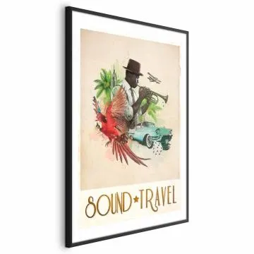 Plakat Sound Travel 21x30 cm z ramą czarną z marginesem