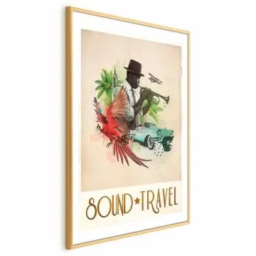 Plakat Sound Travel 21x30 cm z ramą złotą z marginesem