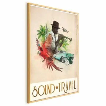 Plakat Sound Travel 21x30 cm z ramą złotą bez marginesu