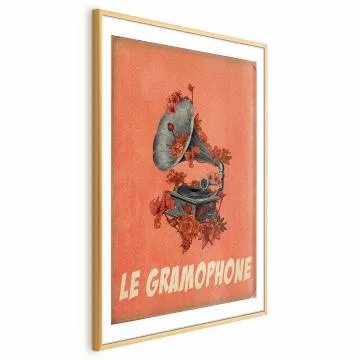 Plakat Gramofon 21x30 cm z ramą złotą z marginesem