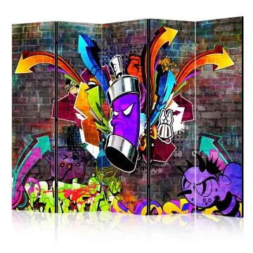 Parawan akustyczny Street art 225x172 cm 5-częściowy brązowy