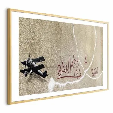 Plakat Dwupłatowiec 60x40 cm z ramą złotą z marginesem