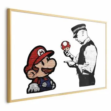 Plakat Banksy: Grzybiarz 30x21 cm z ramą złotą bez marginesu