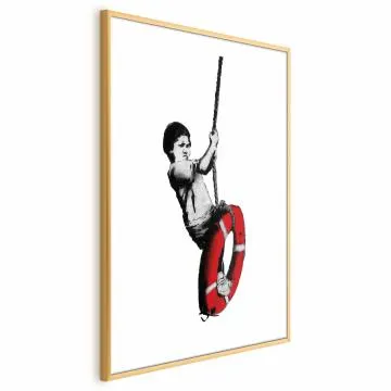Plakat Banksy: Chłopiec 21x30 cm z ramą złotą z marginesem