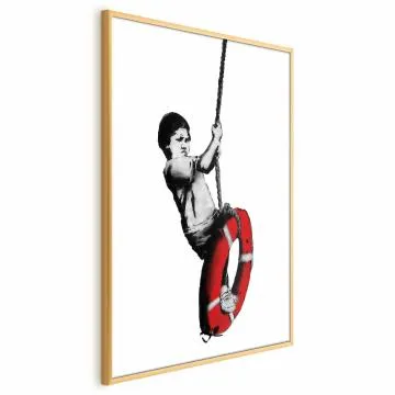Plakat Banksy: Chłopiec 60x90 cm z ramą złotą bez marginesu