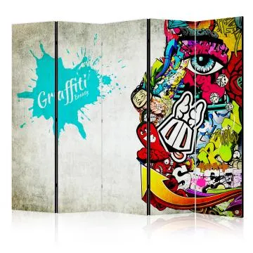 Parawan dwustronny Street art 225x172 cm 5-częściowy szary