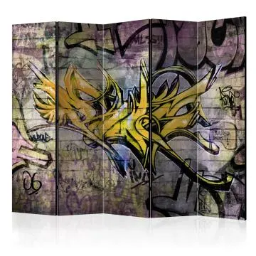 Parawan jednostronny Street art 225x172 cm 5-częściowy beżowy
