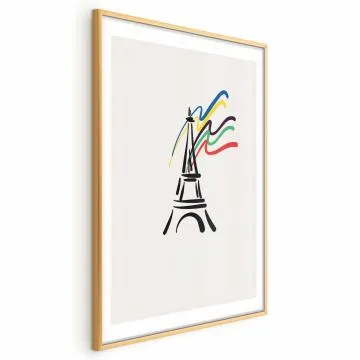 Plakat Wieża Eiffla i kolory 60x90 cm z ramą złotą z marginesem