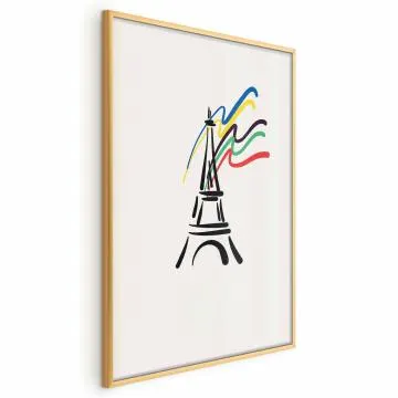 Plakat Wieża Eiffla i kolory 60x90 cm z ramą złotą bez marginesu
