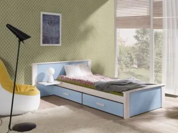 Łóżko dziecięce ICHEL PLUS 180x80 białe/niebieskie z szufladami