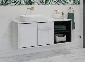 Szafka pod umywalkę nablatową GAJA 2D 120cm biały połysk/czarna z regałem