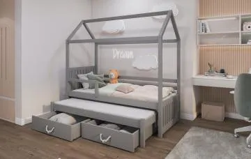 Łóżko domek GRANNI 180x80 szare dwuosobowe