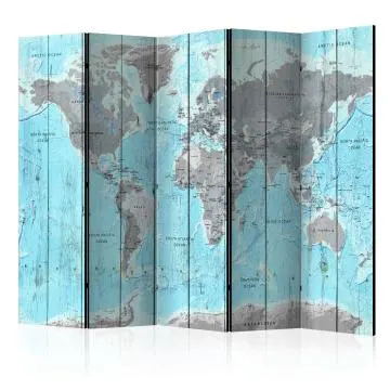 Parawan jednostronny Mapy 225x172 cm 5-częściowy niebieski