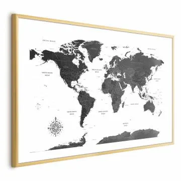 Plakat Monochromatyczna mapa 30x21 cm z ramą złotą z marginesem