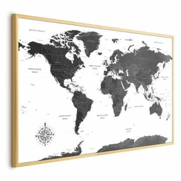 Plakat Monochromatyczna mapa 90x60 cm z ramą złotą bez marginesu