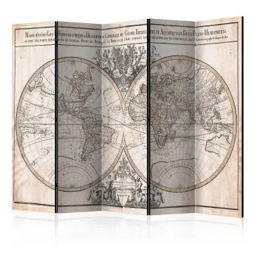 Parawan akustyczny Mapy 225x172 cm 5-częściowy szary