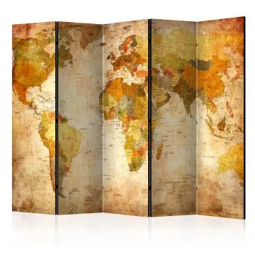 Parawan jednostronny Mapy 225x172 cm 5-częściowy żółty