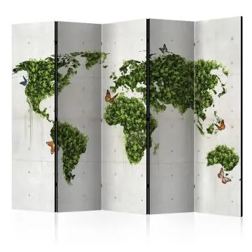 Parawan dwustronny Mapy 225x172 cm 5-częściowy biały