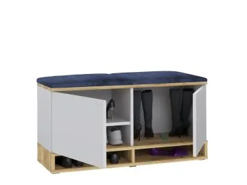 Szafka na buty z siedziskiem DUBAI biała/dąb craft/granatowa