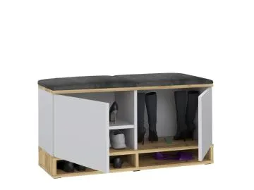 Szafka na buty z siedziskiem DUBAI biała/dąb craft/szara