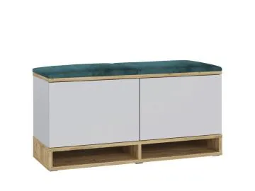 Szafka na buty z siedziskiem DUBAI biała/dąb craft/zielona