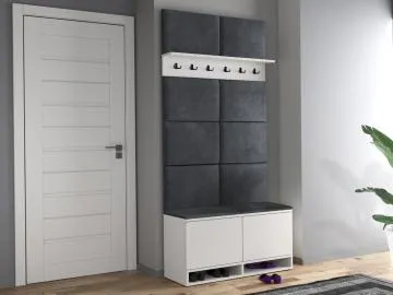 Szafka na buty z siedziskiem i wieszakiem DUBAI biała/szara