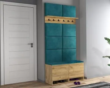 Szafka na buty z siedziskiem i wieszakiem DUBAI dąb craft/zielona