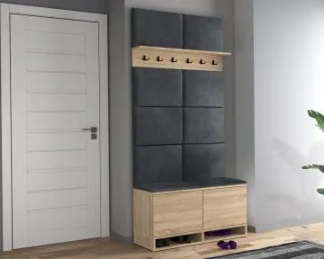 Szafka na buty z siedziskiem i wieszakiem DUBAI dąb sonoma/szara
