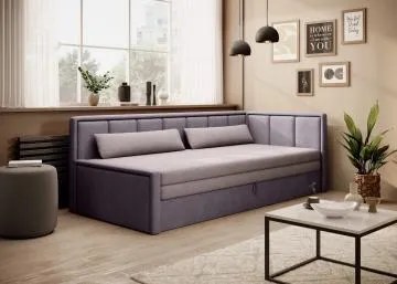 Sofa rozkładana z funkcją spania FULGEO różowa/jasnofioletowa prawa - powystawowa